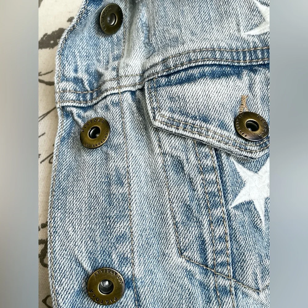 Pistola Brando Star Embroidery Cropped Denim Jacket Zodiac Wash - S
